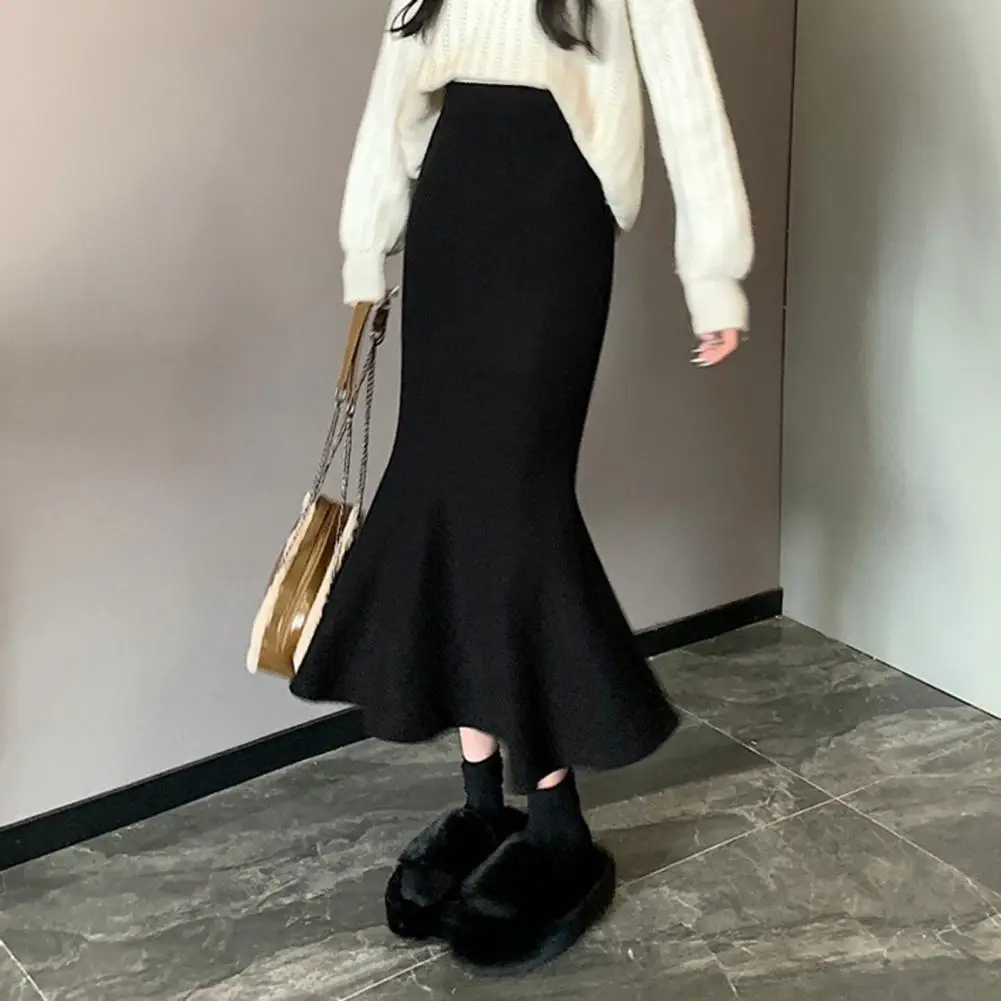 

Acetate Fiber Skirt Elegant High Waist Fishtail Skirt for Women Slim Fit Knitted Midi Skirt Solid Color A-line for Autumn Winter