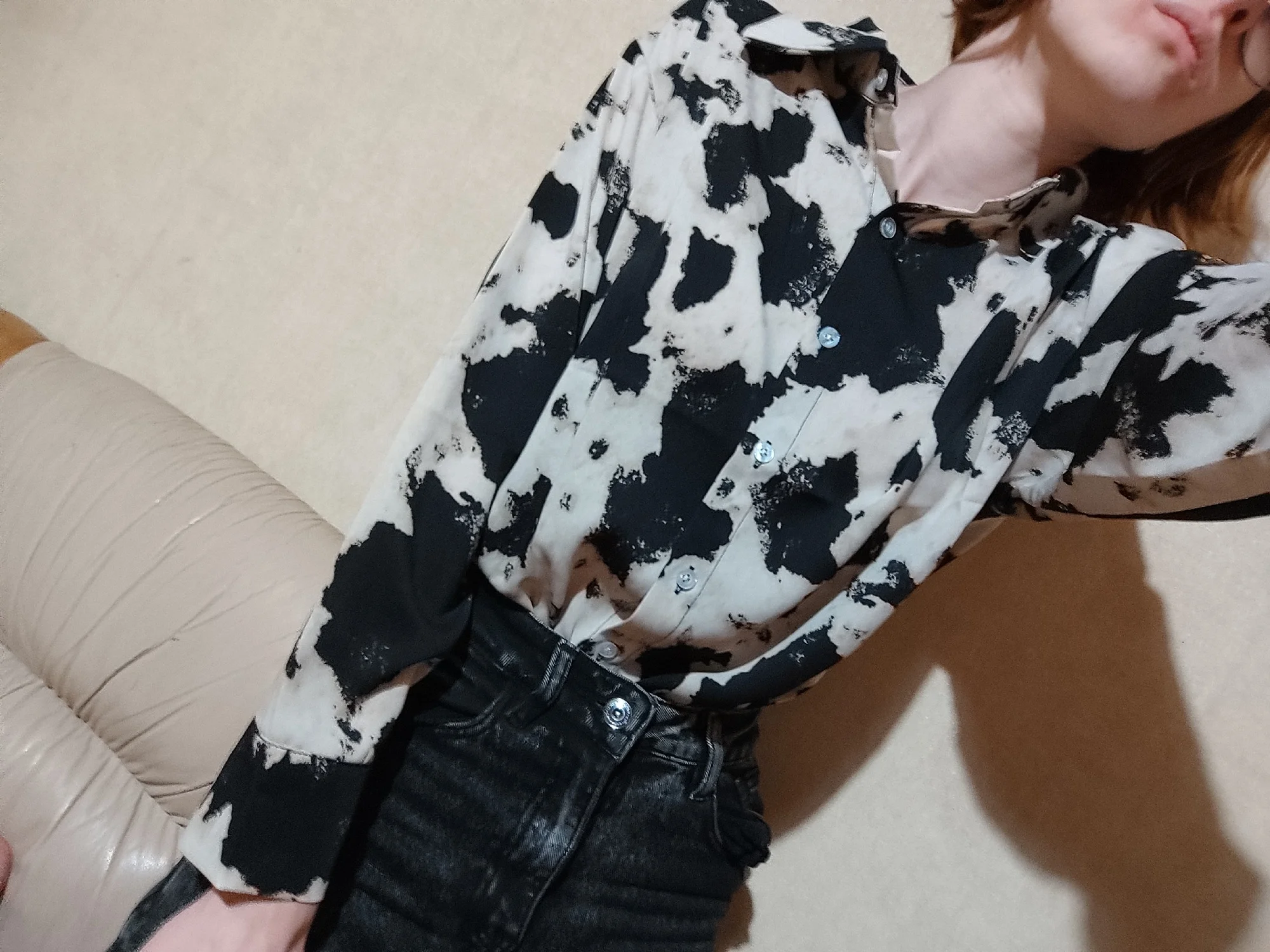 Spring Cow Print Button Up Shirts Women Long Sleeve Blouse Korean Fashion Women Loose Clothes Chiffon Shirt Streetwear Tops New