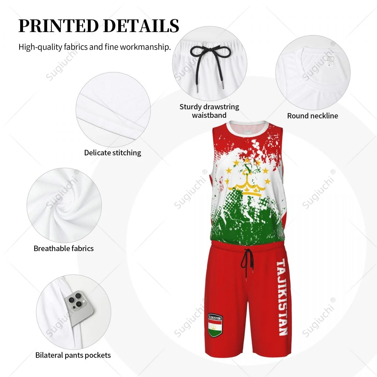 Team-up tagikistan Flag Flag Grain Men basket Jersey Set camicia e pantaloni senza maniche nome personalizzato Nunber esclusivo