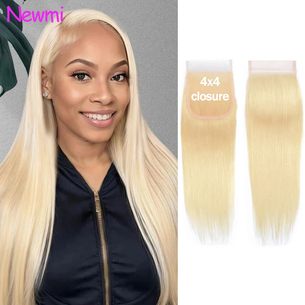 Newmi 613 Blonde Straight 4x4 Lace Closure Brazilian 100% Human Hair Extensions Transparent Swiss Lace With Baby Hair
