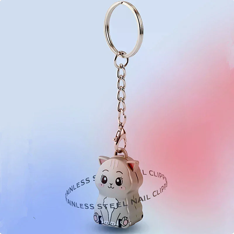 1 Uds. Exquisito llavero con forma de cachorro y gatito, cortaúñas plegable, cortaúñas giratorio de acero inoxidable para uñas de los pies y manicura