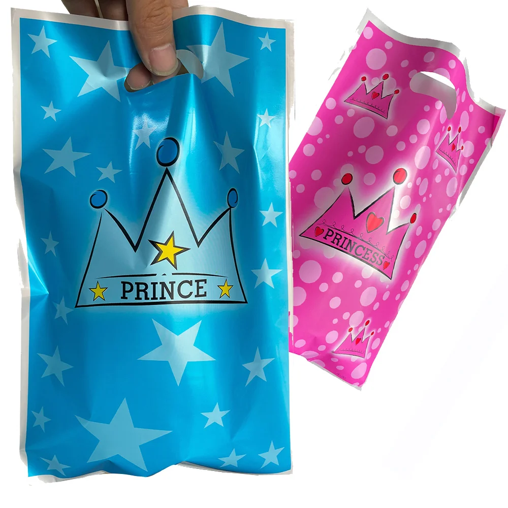 

30 Pcs Prince Princess Birthday Decoration Kids Plastic Goodies Bags with Handle Treat Candy Snack Bags Party Favor Supplies