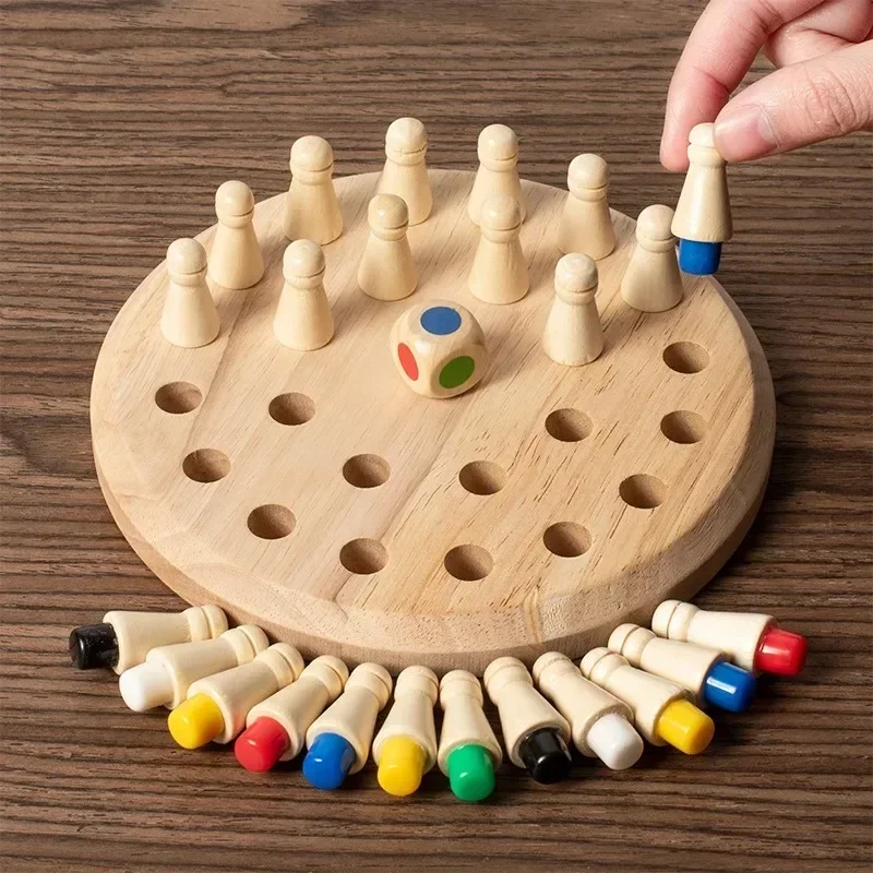 Houten Kleur Geheugen Schaken Kinderen Schaakbord Spel Peuter Puzzels Hersenen Geheugen Oefening Focus Training Montessori Educatief Speelgoed