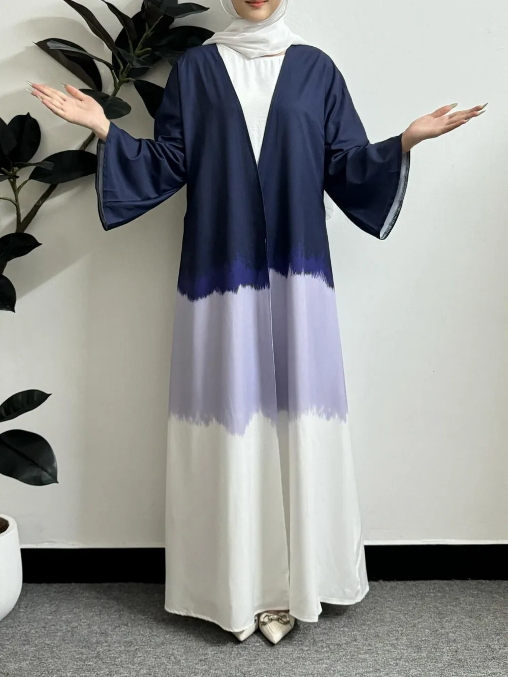 Otwarty przód Abaya muzułmańskie abaje kobiety Jilbabs sweter Kaftan z długim rękawem Ombre Ramadan sukienki Maxi odzież damska