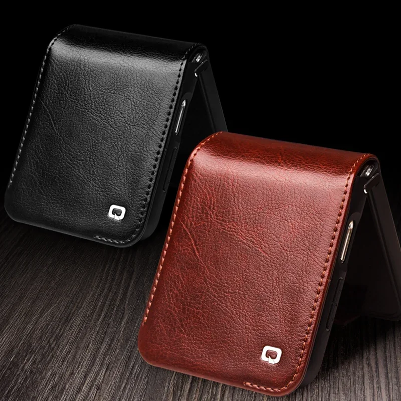 QIALINO 100% Natural Genuine Leather Case for Samsung Galaxy Z Flip5 5G Premium Cowhide Wallet Cover for Samsung Z Flip 5 Case