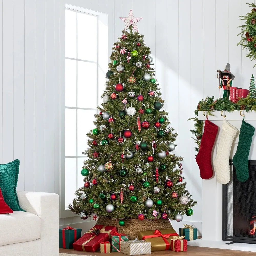 

Artificial Christmas Tree, 7.5ft Premium Pre-Lit Realistic Spruce Holiday Décor w/Dense Branches