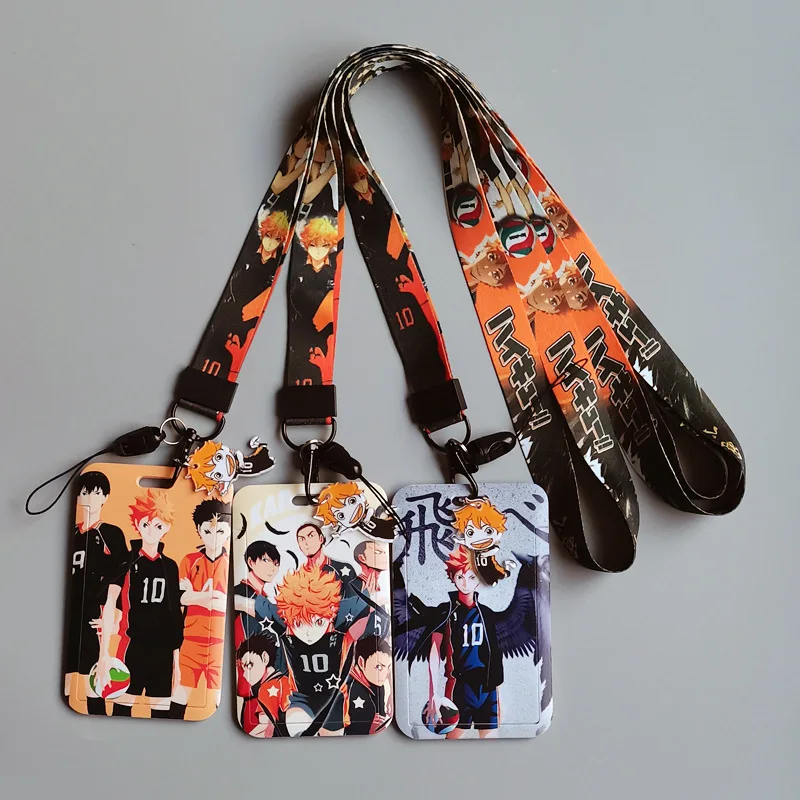 Porta Tarjetas de Anime Haikyuu, Funda Protectora de PVC para Tarjetas con Cordón, Accesorios de Llavero de Dibujos Animados, Colgante Decorativo, Regalo para Estudiantes
