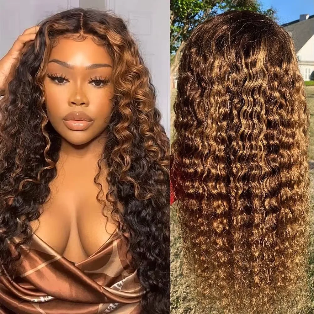 

300 250 Density 30 40 Inch Highlight Ombre Wig Deep Wave 13x6 HD Lace Frontal Curly Wigs Coloresd 13x4 Lace Front Wig Human Hair