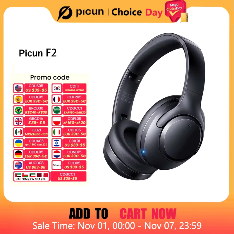 

Picun F2 Bluetooth Headphones ANC Noise Canceling HD Mic ENC Calls 25ms Low Latency Wireless Headset HIFI Sound APP Dual Connect