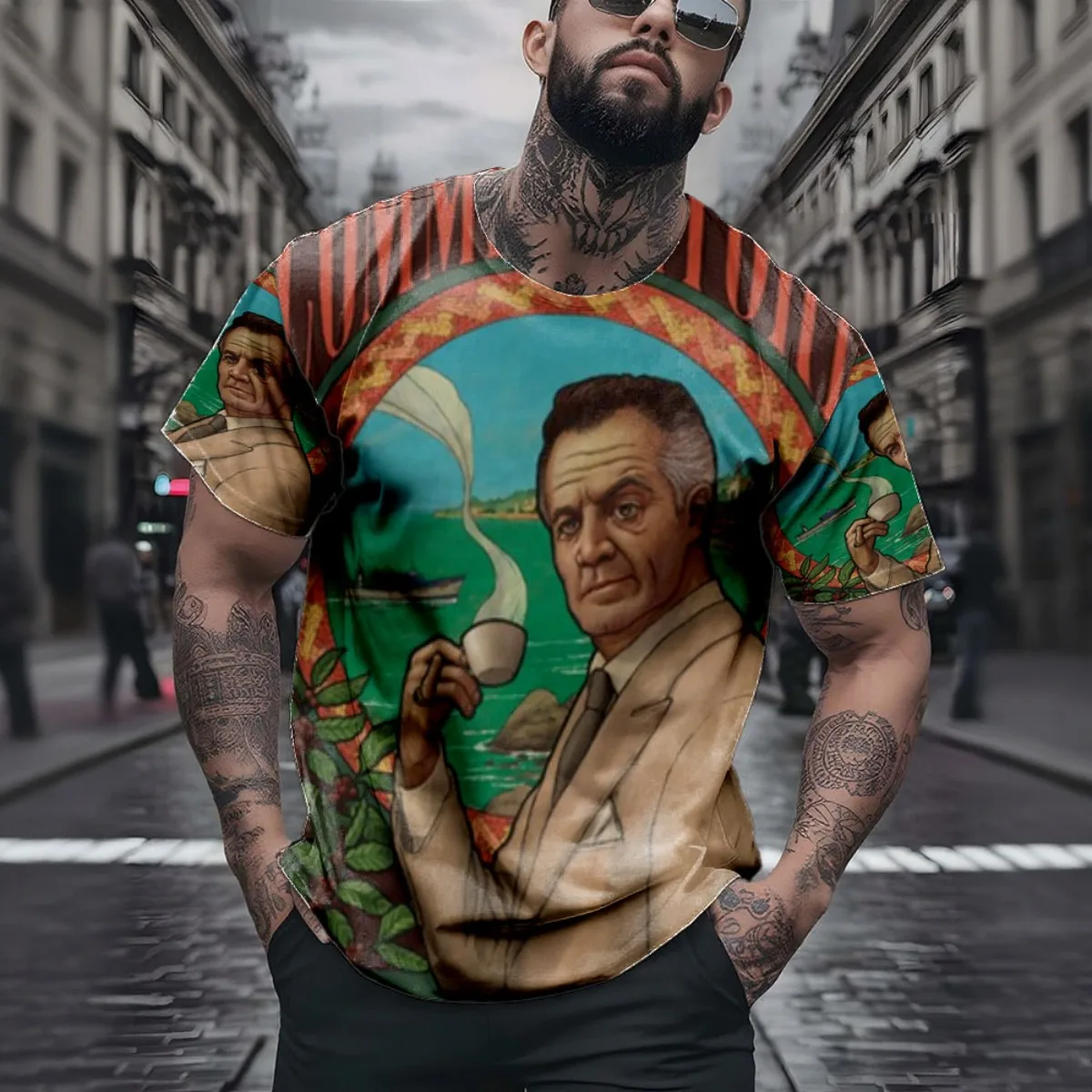 Commendatore The Sopranos Poster New Arrival Fashion Men's Short Sleeve All-Over Print T-Shirt Unique All-Over Print Design for