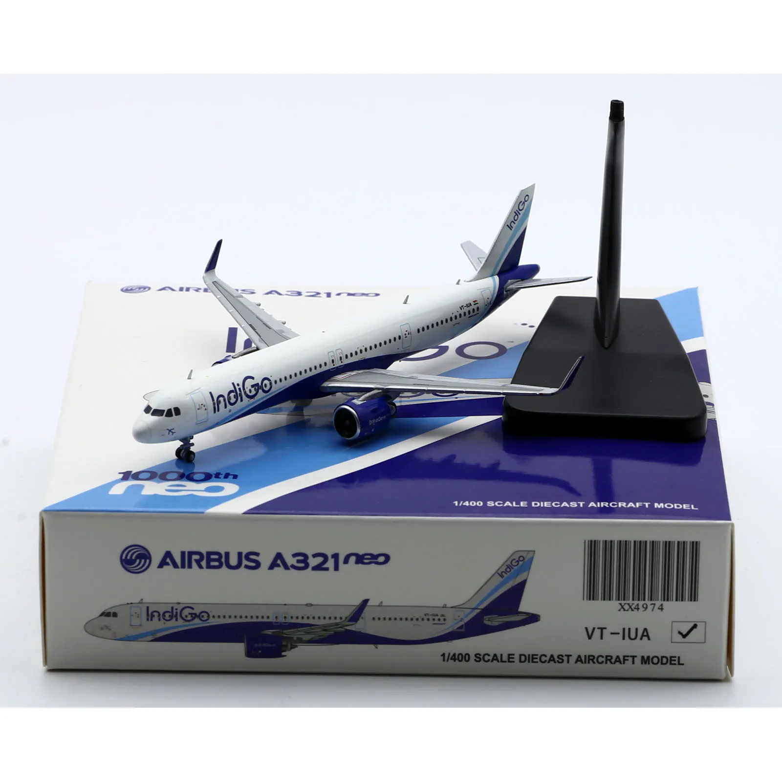 

XX4974 Alloy Collectible Plane Gift JC Wings 1:400 IndiGo Airlines Airbus A321neo Diecast Aircraft Jet Model VT-IUA With Stand