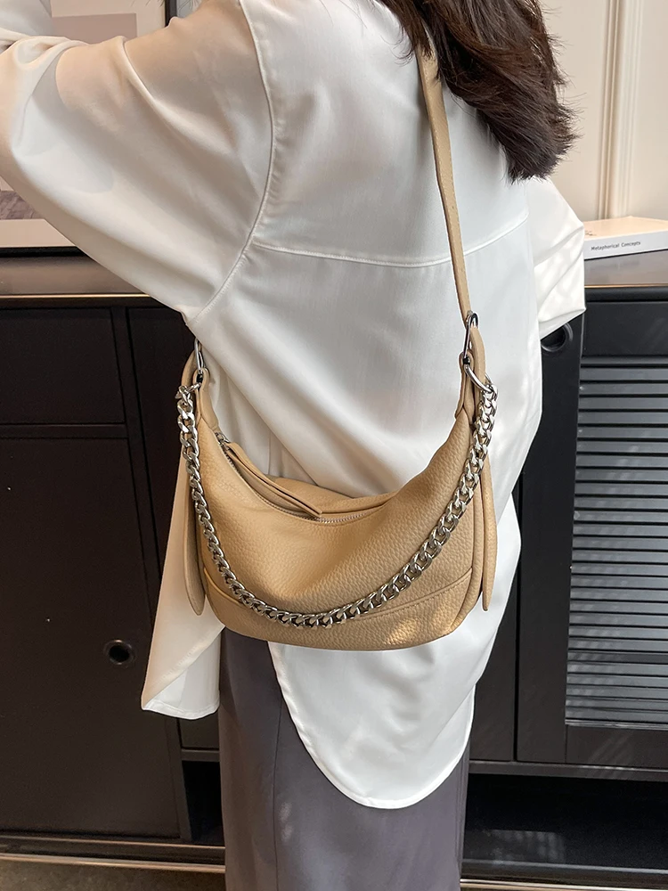 

Trendy Summer Female Messenger Bag Textured Soft Leather Chains Casual Women Single Shoulder Bags Fashion Crossbody Bag