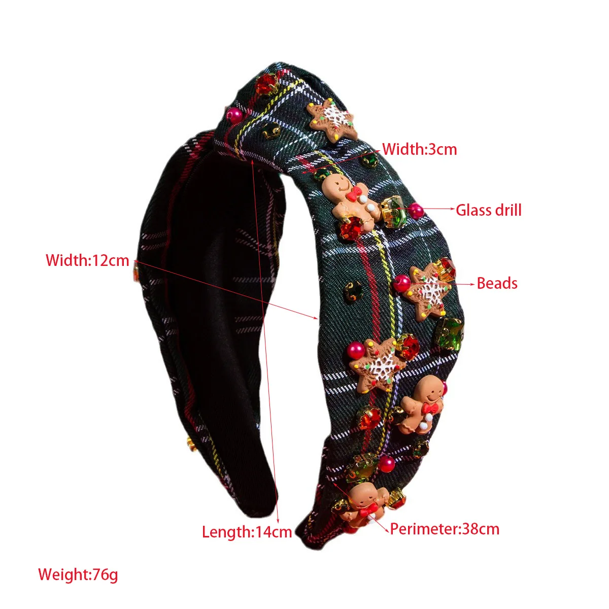 Christmas red and green plaid gingerbread man headband women's hot-selling new trend high-end holiday hair accessories