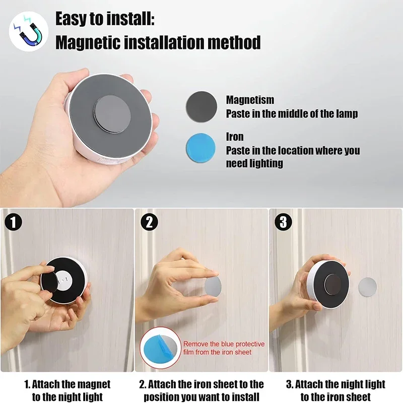 6-Pack Under Cabinet Lighting, Rechargeable Motion Sensor Puck Lights, 3Color Temps Night Light, Magnetic Stick on Lamp