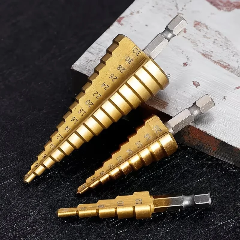

3PCS HSS Titanium Drill Bit 4-12 4-20 4-32 Drilling Power Tools Metal High Speed Steel Wood Hole Cutter Cone Drill Bits