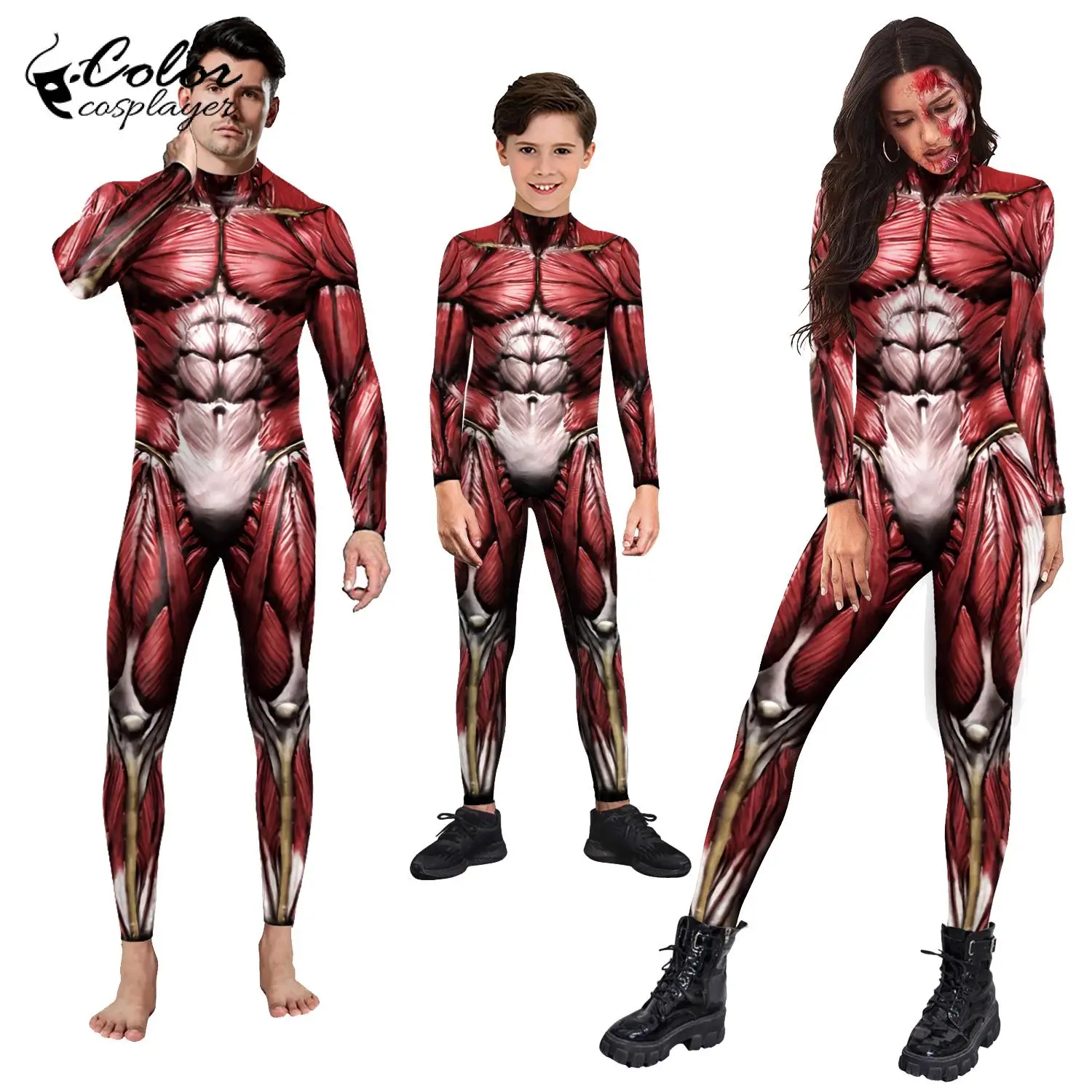 Color Cosplayer Muscle Catsuit Cosplay Family Matching Outfits Parent-Child Jumpsuit Bodysuit Costumes Zentai Muscle Suit