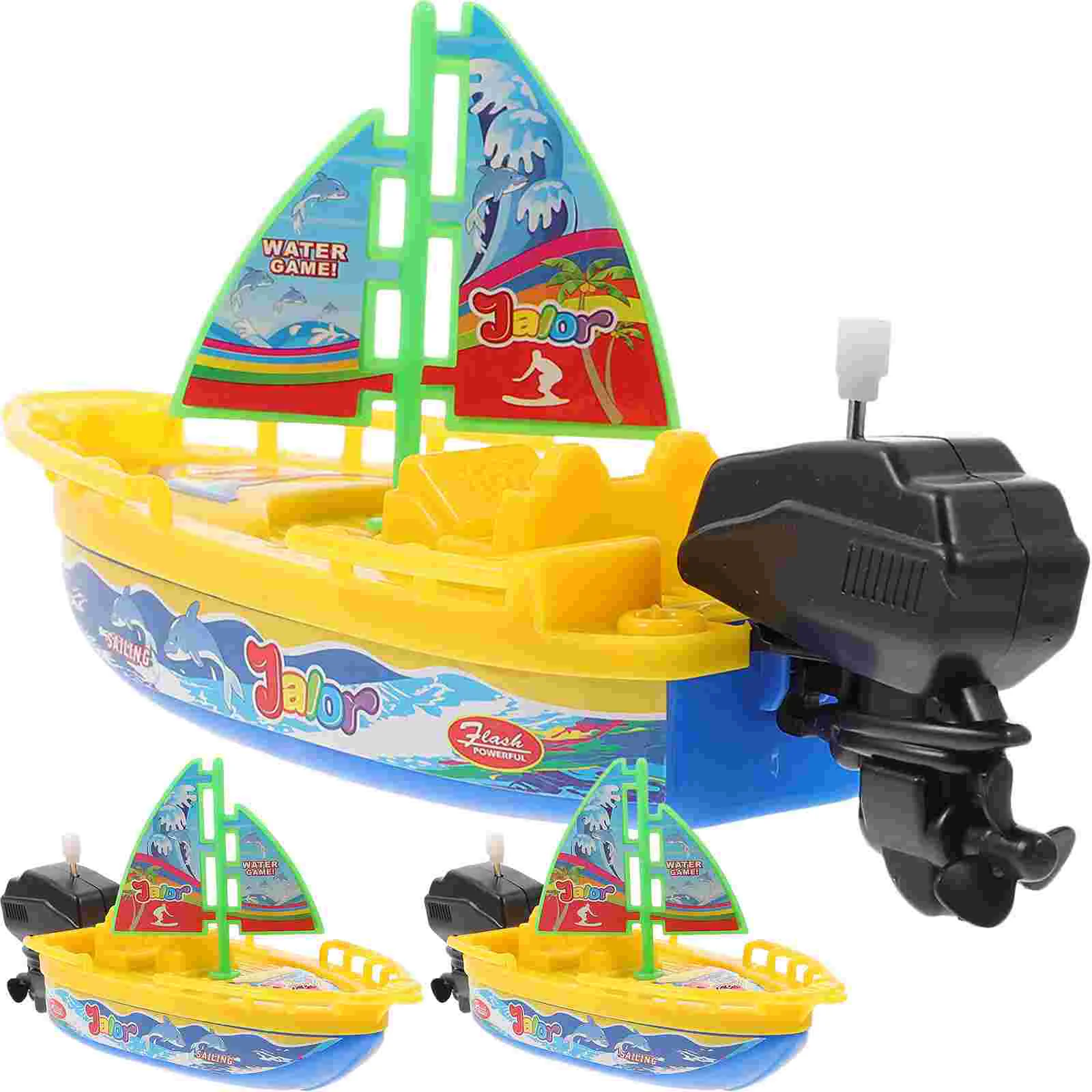 3 Pcs Swimming Pool Clockwork Boat Toy for Water Play Plastic Race Floating Bath Toys