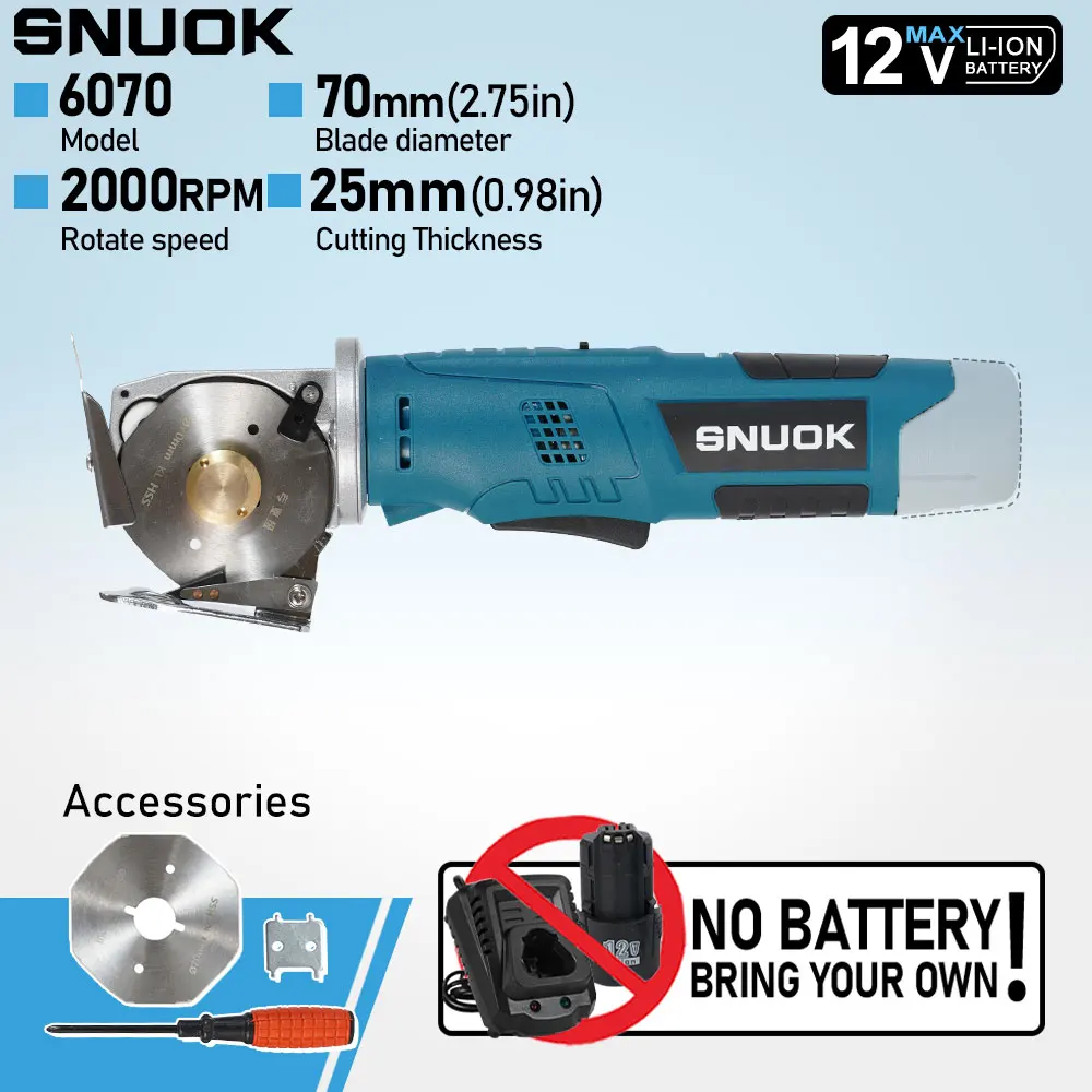 

SNUOK No Battery 70/90mm Round Knife Cutting Machine 2000RPM Clothing Fabric Paper Cutting Tool For Bosch 12V Lithium Battery