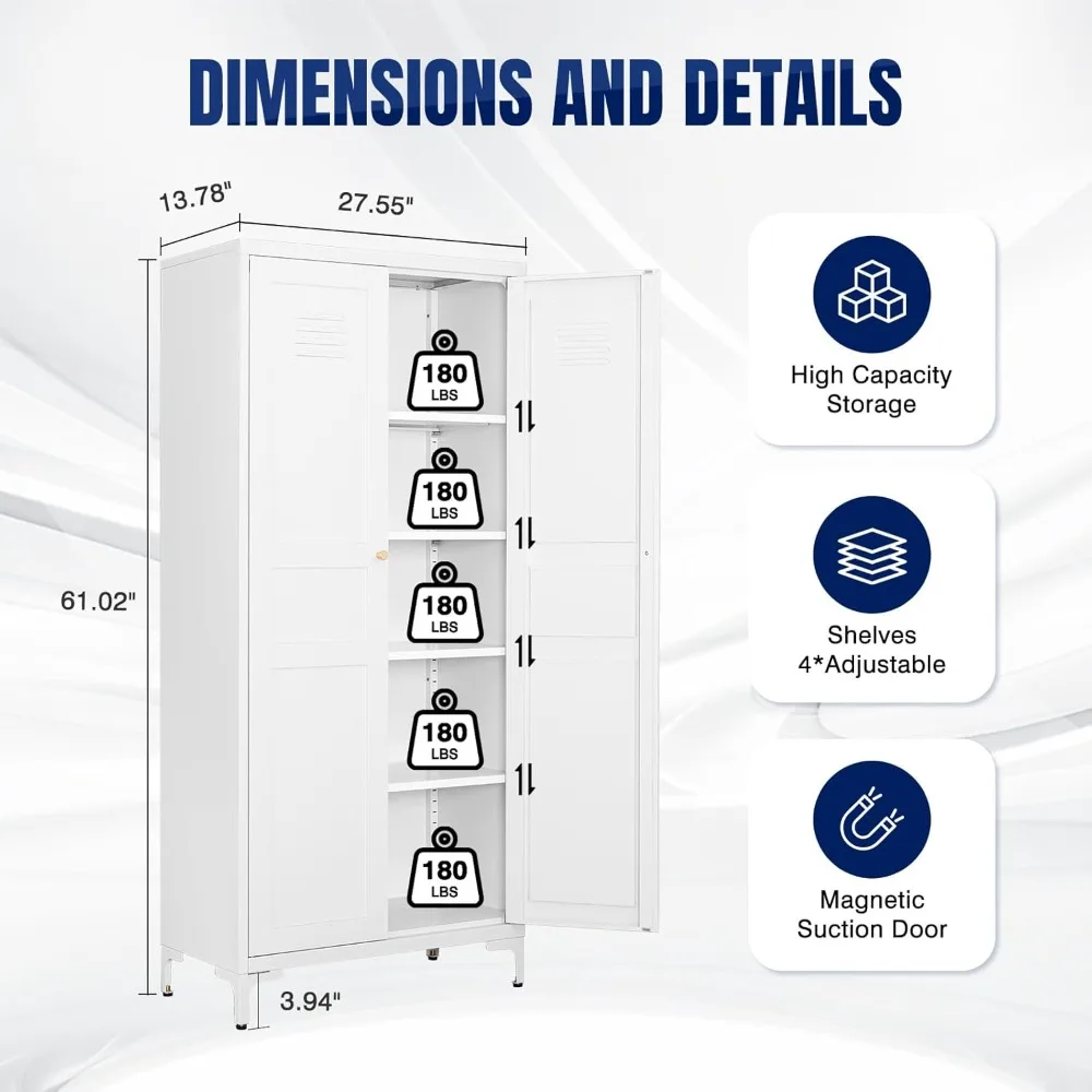 Kitchen Cabinets Metal Storage Cabinet with 2 Doors and 4 Adjustable Shelves, Kitchen Storage Cabinet, 5-storey Steel Cabinet