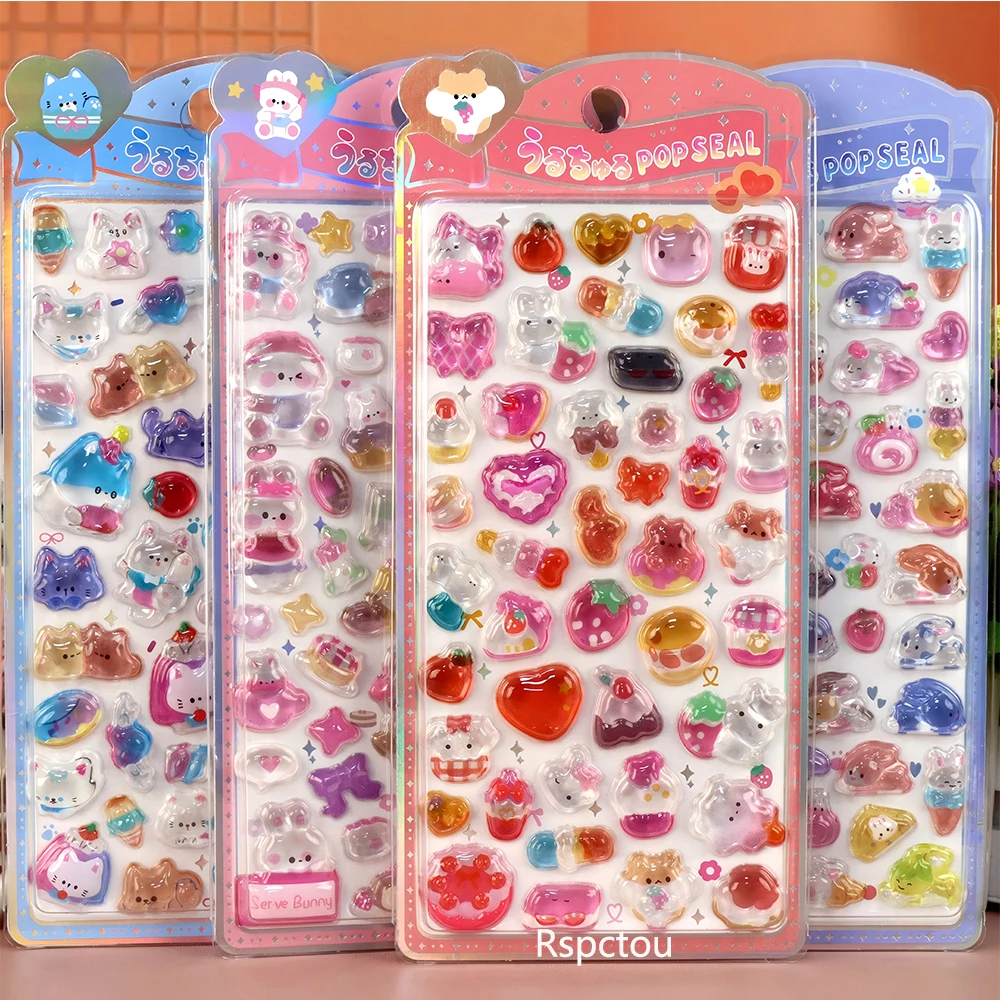 

1pcs Cute Japanese Anime Style Animals 3D Crystal Relief Stickers DIY Scrapbooking Laptop Phone Funny Cartoon Decals Decoration