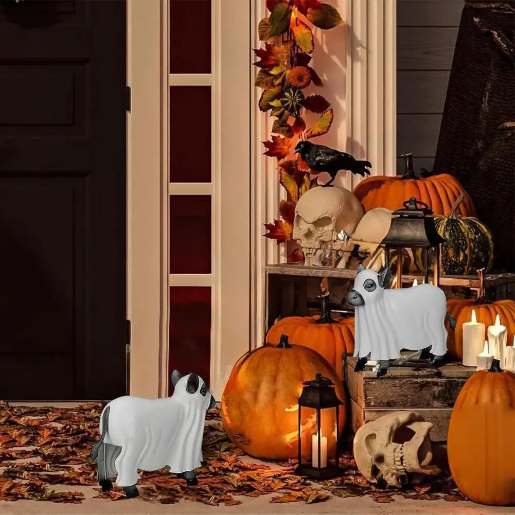 

Halloween Cow Statue Ghost Cow Decor Handmade Metal Resin Ghost Cow Sculpture for Halloween Decor Indoor Outdoor for Halloween