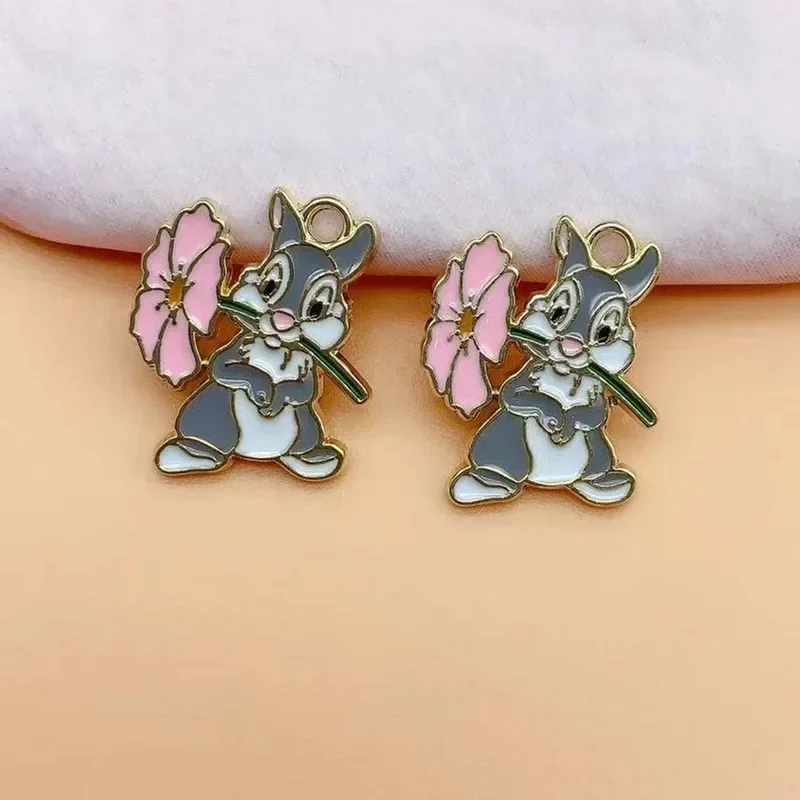 10pcs Enamel Charm Cartoon Cute Squirrel Rabbit Deer Pendant DIY Keychain Necklace Pendant Jewelry Accessories Anime Charms