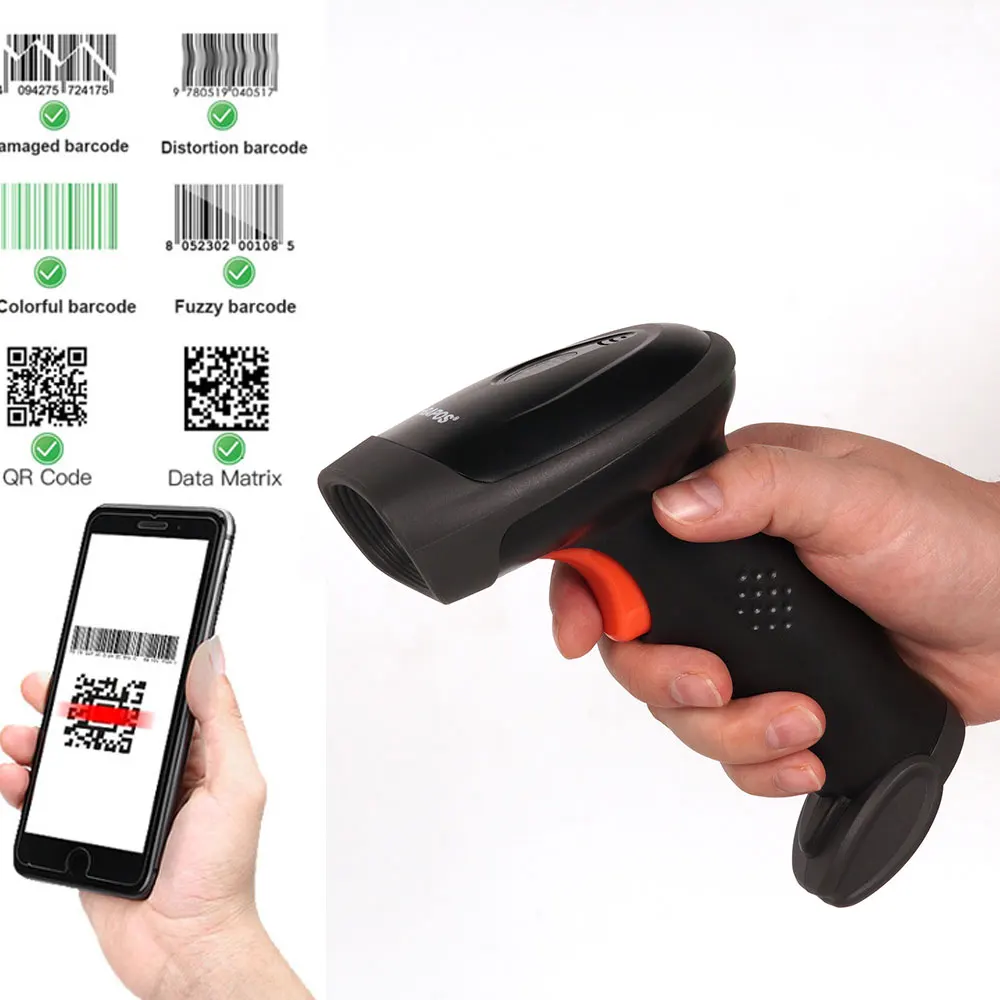 Wireless 1D 2D Barcode Scanner QR Code High-speed Global Exposure PDF417 Data Matrix UPC Reader For Store Payment