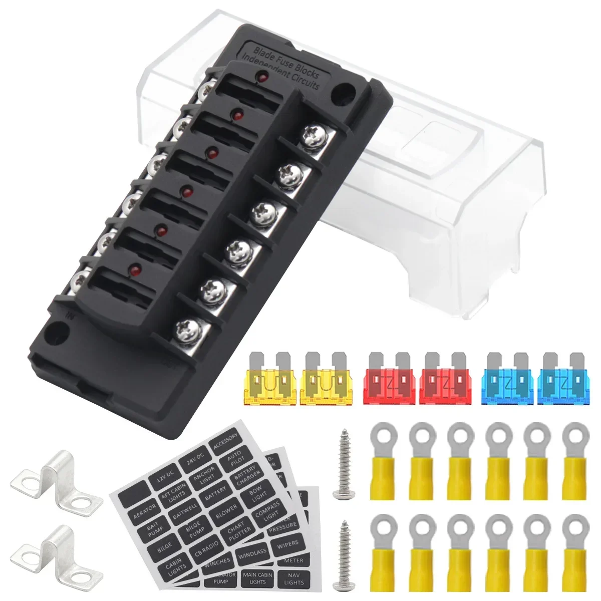 

RV Car Fuse Box 6 Position Fuse Holder 6 In 6 Out Screw Multichannel Circuit Protection Socket