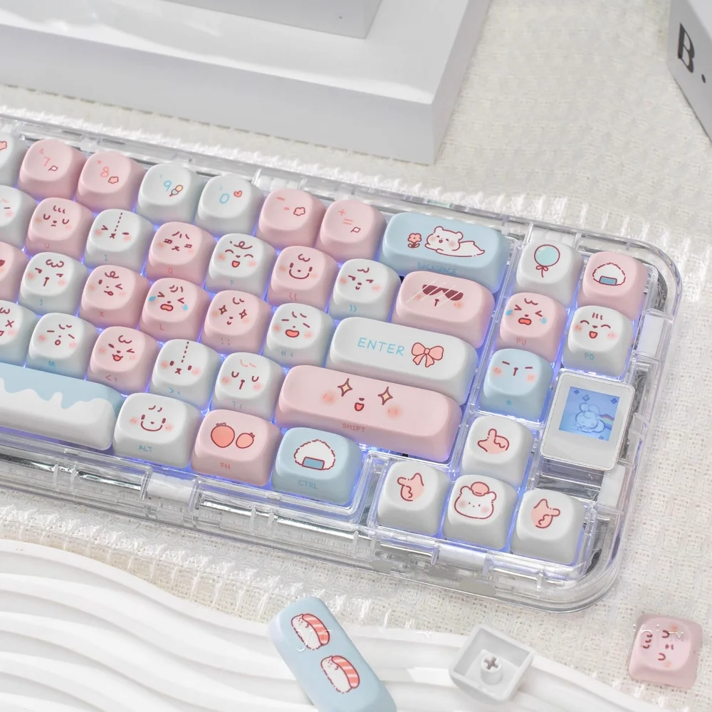 

134 Keys MO Cute Keycap Set PBT Blue Pink Bear Theme Keycaps for 60/64/84/98/108 Gaming Mechanical Keyboard MX Switch