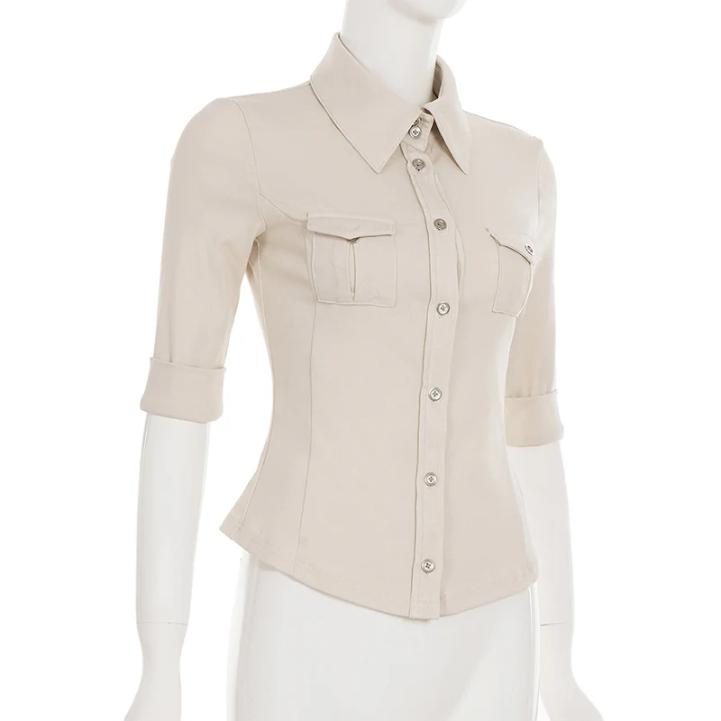 Camisas con botones de media manga para mujer, ropa estilo japonés de los años 2000, Tops Y2k, blusa de moda Harajuku