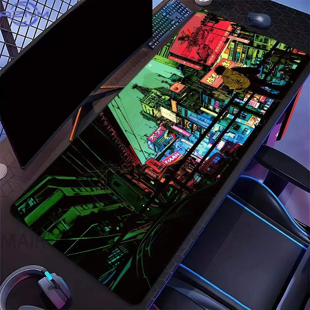 Neon City Night View XXL Mouse Pad Large Computer Office Game Table Mat Rubber Anti-slip Stitched Long Desk Pads for Keyboard
