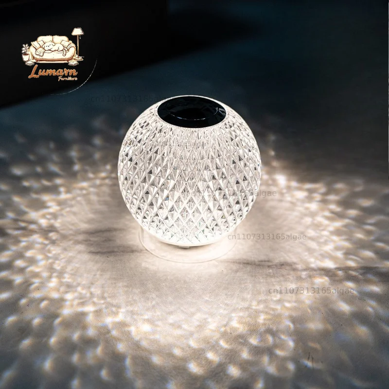 Light Luxury Premium Crystal Glass Touch Control Wireless Bedside Atmosphere Night Light Vanity Table Decor