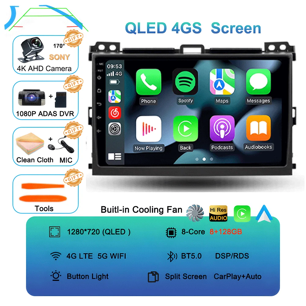 Android 16 autoradio voor Toyota Land Cruiser Prado 120 3 III voor Lexus GX470 GX 470 J120 2002 - 2009 Multimedia Videospeler