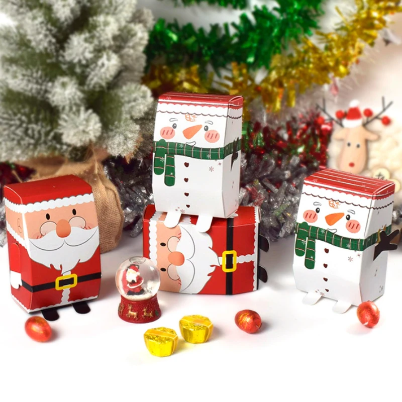 50-110 PCS Christmas Gift Package Cartoon Santa Claus Snowman Standing Paper Box Wholesale Candy Chocolate Pastry Holiday Party