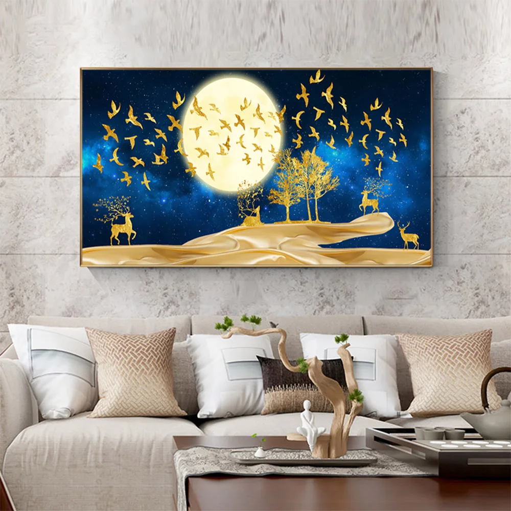 Brand New Large Size Yellow Trees Design Glass Painting Modern Watercolor on Canvas Landscape for Living Room Decor