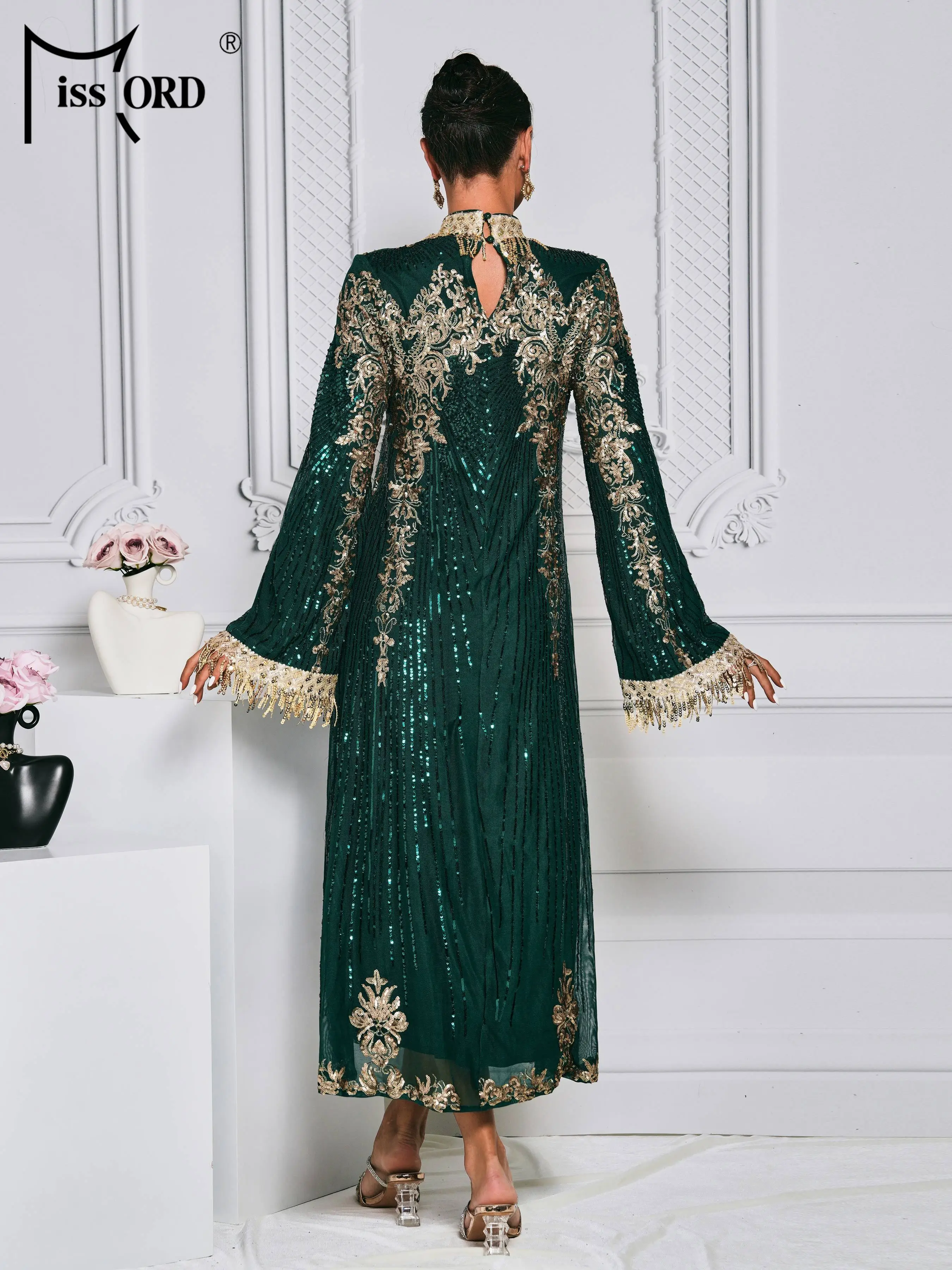 Missord New Women Muslim Dress Long Sleeves Vintage Embroidered Long Dress Middle East Arabian Robe Islamic Cloth Evening Dress