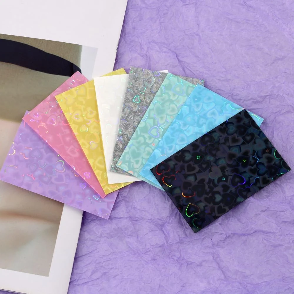 100 Fundas Holográficas Con Forma De Corazón Y Láser - Protectoras Para Tarjetas Kpop, MTG Y Fotos, Tamaño 65x90 Mm