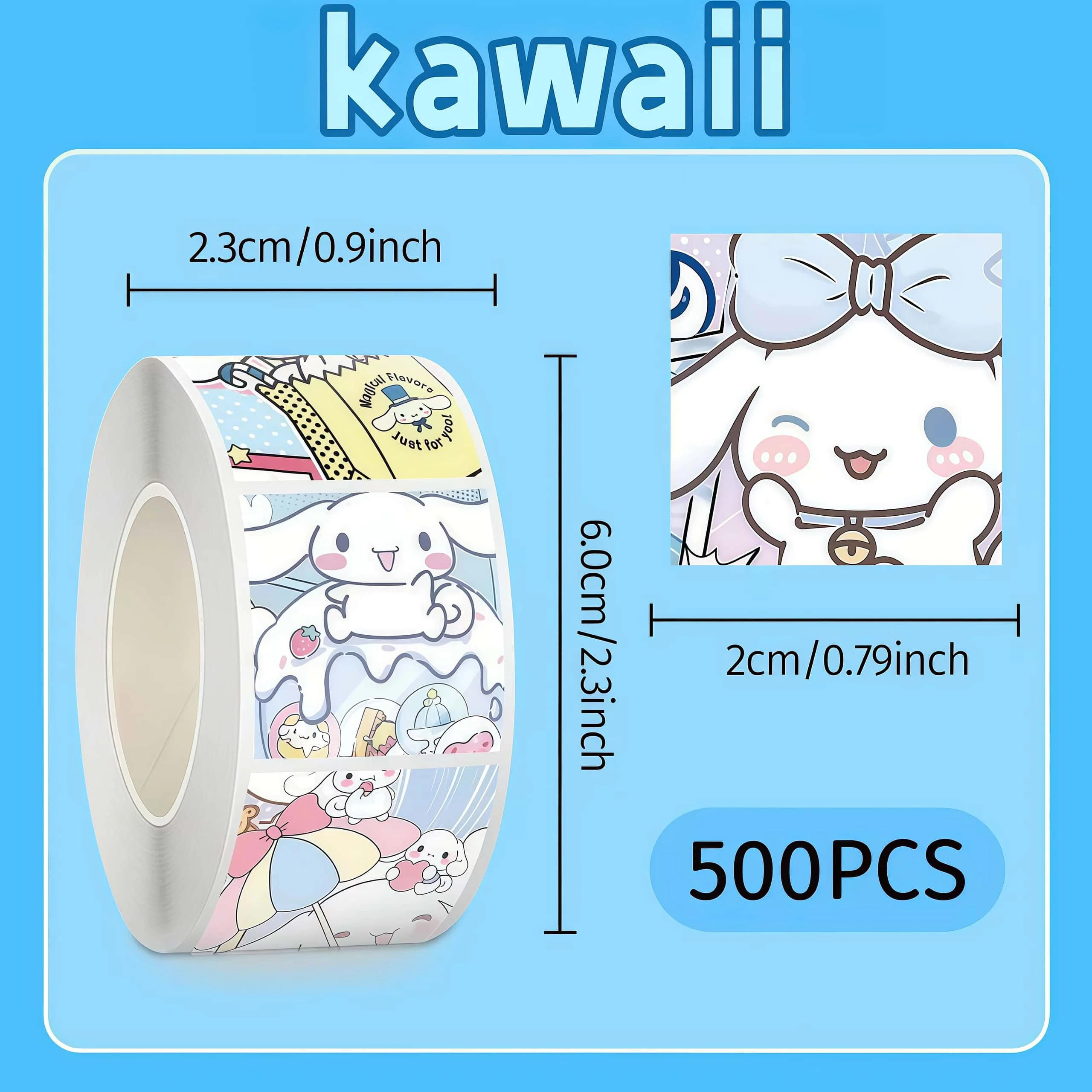 500 قطعة من لفة ملصقات Sanrio Cinnamoroll Kawaii، شارات بتصميم كرتوني لطيف لتزيين المجلة والهدايا #3