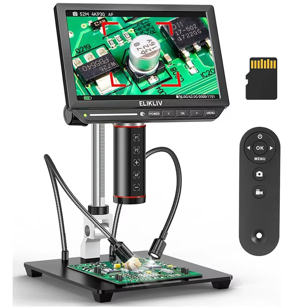 Elikliv EM4K-AF Autofokus 4k Digital mikroskop 2000x HDMI Löt mikroskop für die elektronische Reparatur 8 "Münz verstärker 10" Ständer