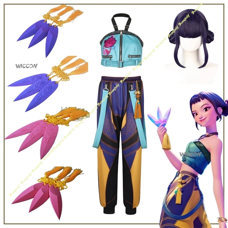 أزياء تنكرية K شيطان أنيمي البدلة الأسلحة السهام زوي الأعلى البوب بنطلون الملبس الدعائم اكسسوارات فتاة عيد الميلاد هالوين