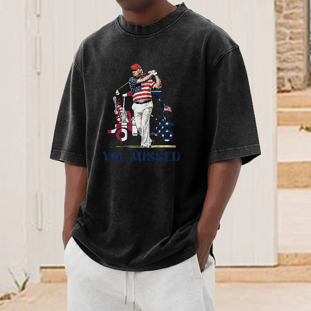 

New Official Donald Trump You Missed Again Shirt Trump Second Assassination Attempt Washed T-Shirt tops Trump golf shirt