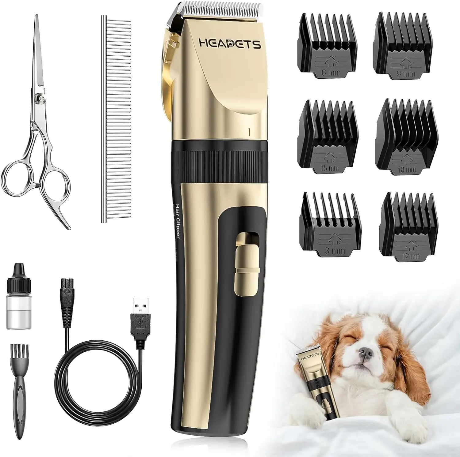 

Low Noise Pet Grooming Clippers, Cordless Rechargeable, 6 Guide Combs, for Dogs Cats