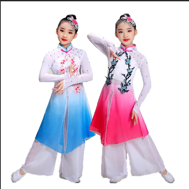 Girls' stereoscopic flower classical dance costumes Chinese Folk Jasmine Yangko costumes fan dance elegant sequins dance costume