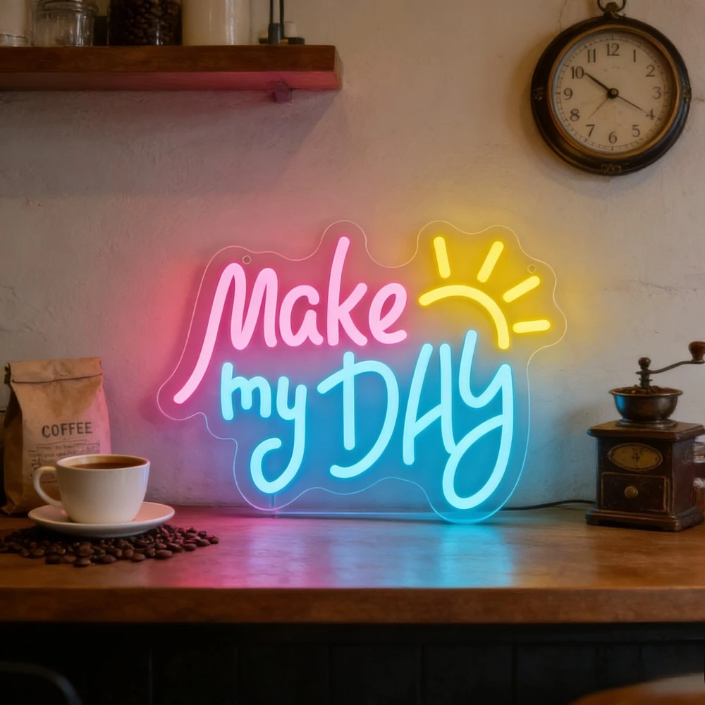 

Неоновая вывеска LED «Кофе делает мой день ярким» для дома, кафе, офиса. Вдохновляющее освещение для утреннего настроения. Подарок для создания теплой атмосферы.