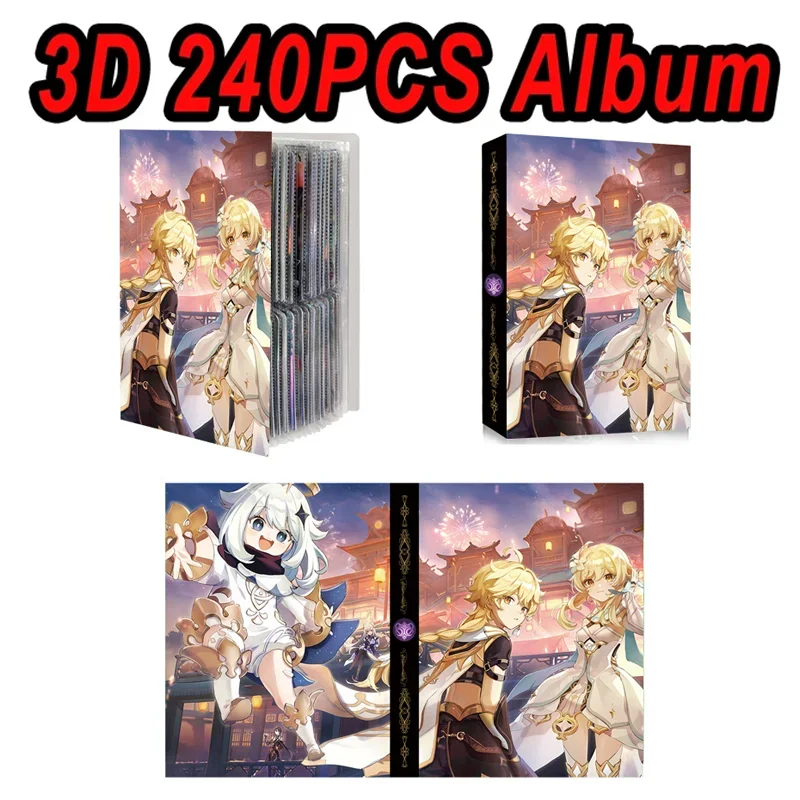 240 PCS Anime Genshin Impact Lumine Morax Beelzebul Cards Album Map Letter Holder Binder Notebook Cards Book Collection Folder