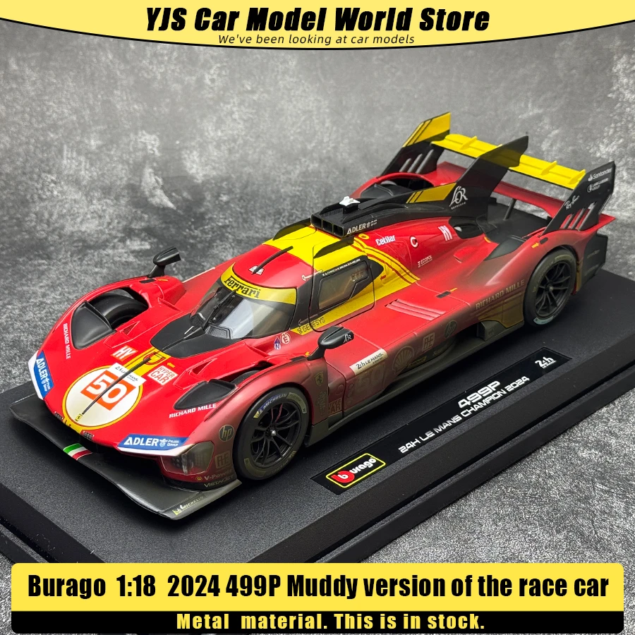 Modelo de coche a escala Burago 1/18 2024 499P, versión ensangrentada del coche de carreras, modelos de coches estáticos para exhibición, modelos de coches coleccionables.