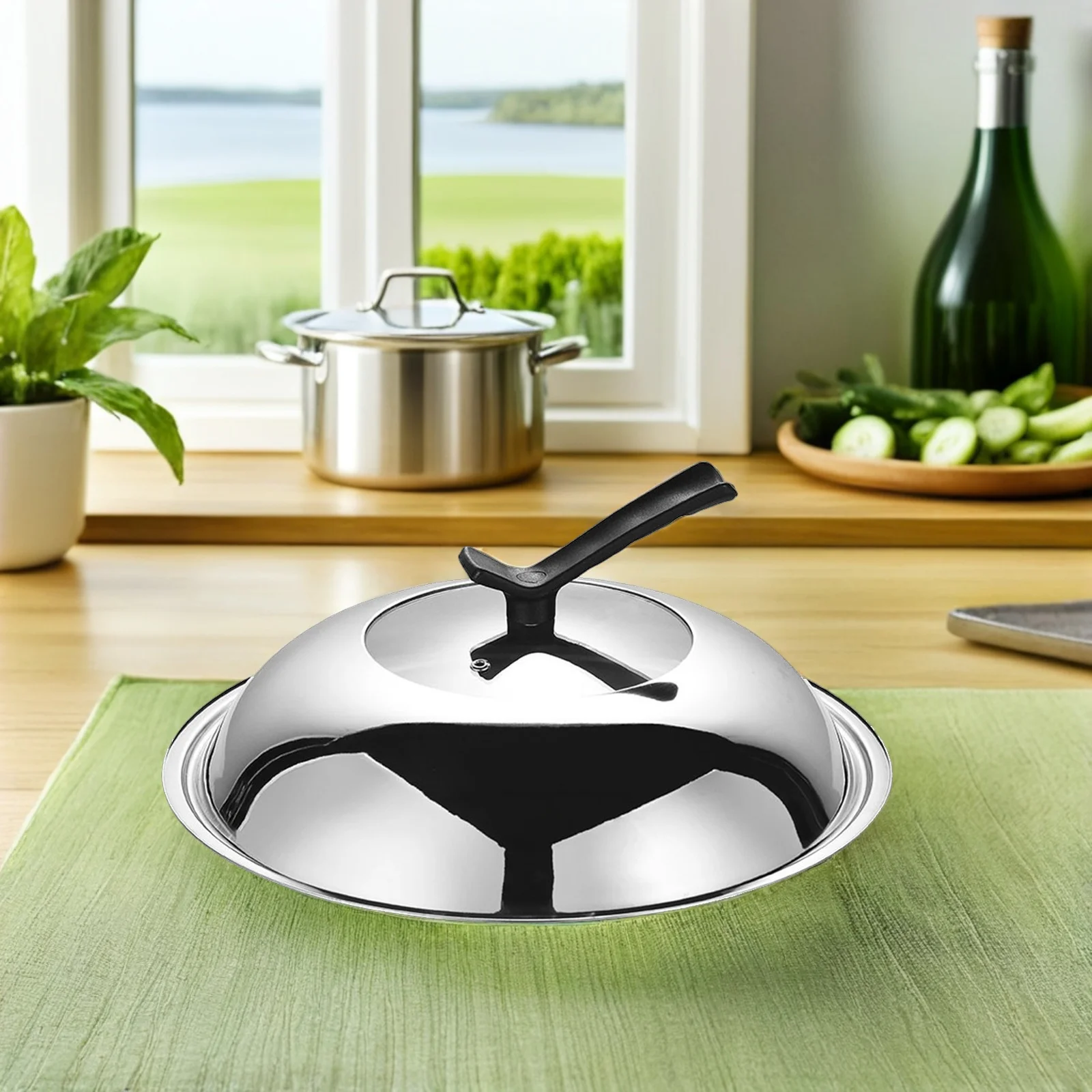 

Round Glass Pot Cover with Stainless Steel Rim Universal Fit for Pots Pans Frying Skillets Heat Resistant Splash Proof Visible