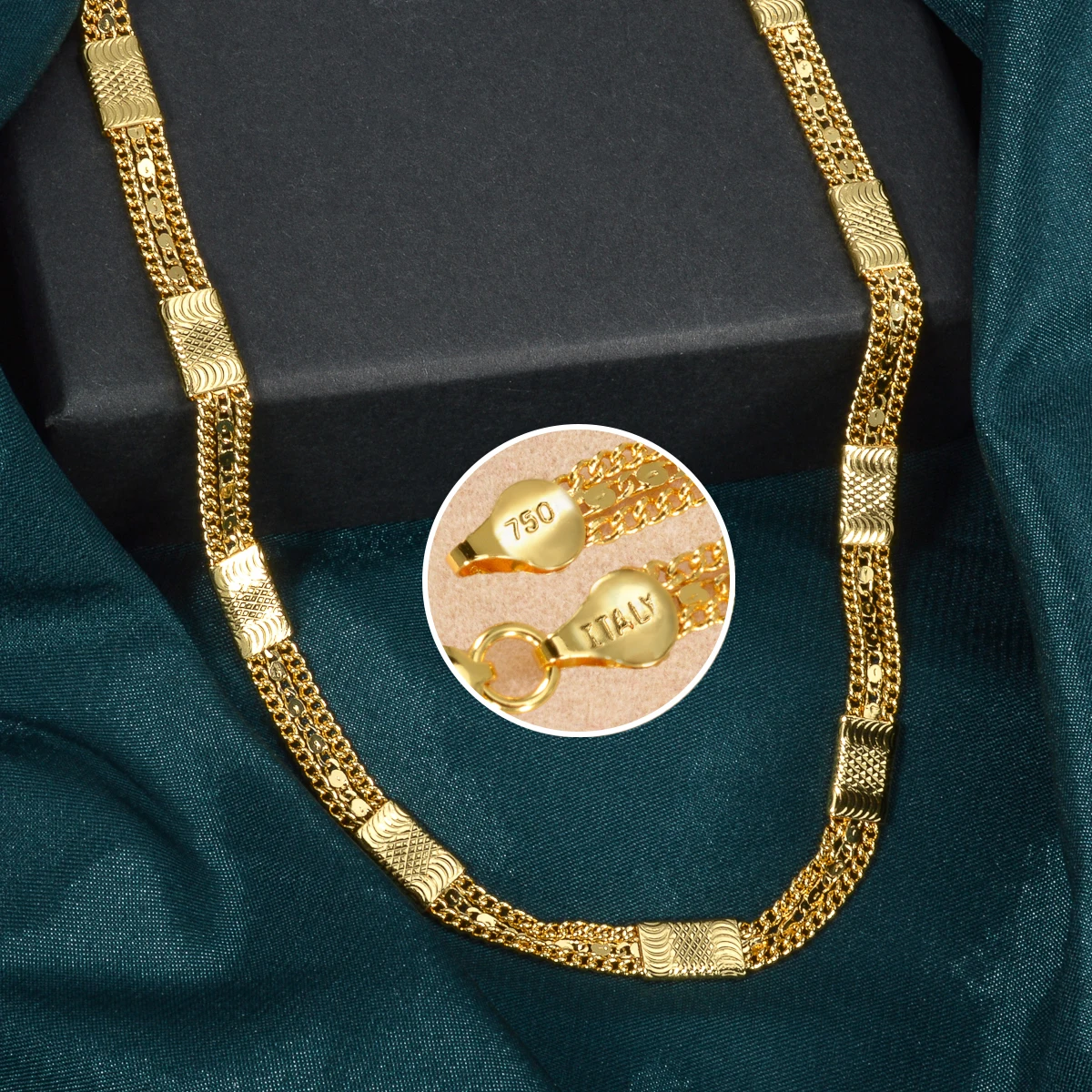 Sunny Fashion Italy 750 18K Gold Plated Geometric Necklace for Men and Women Hip Hop Rock Jewelry Accessories Gift
