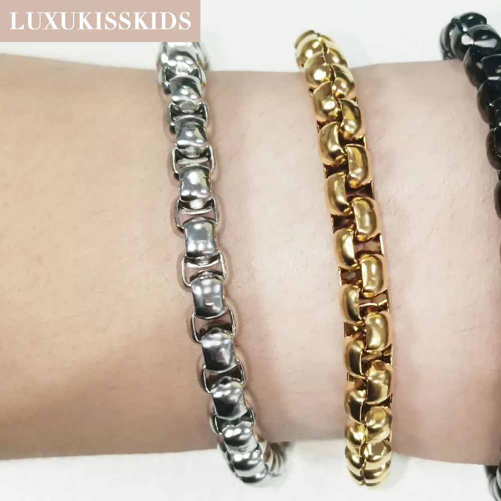 LUXUKISSKIDS الفولاذ المقاوم للصدأ مربع الكرة سلسلة سوار الرجال الهدايا التيتانيوم القوطية مجوهرات الهيب هوب سلاسل سميكة أساور زوجين
