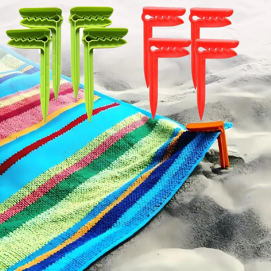 

4Pcs Beach Towel Fastener Clips,Windproof Picnic Mat Fasten Pegs Plastic Towel Clamps for Camping Travel Beach Day